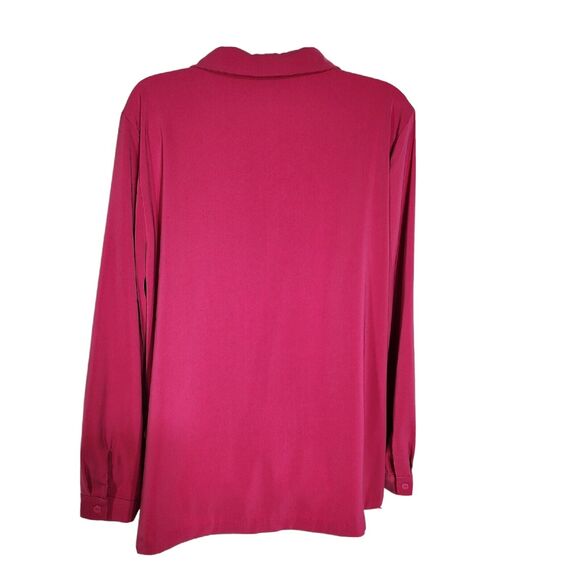 Susan Graver Womens Shirt Size 14 Stretch Peachskin Button Front Big Pink Hi Low - Picture 2 of 9